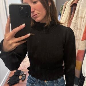 525 America cropped black turtlneck sweater
